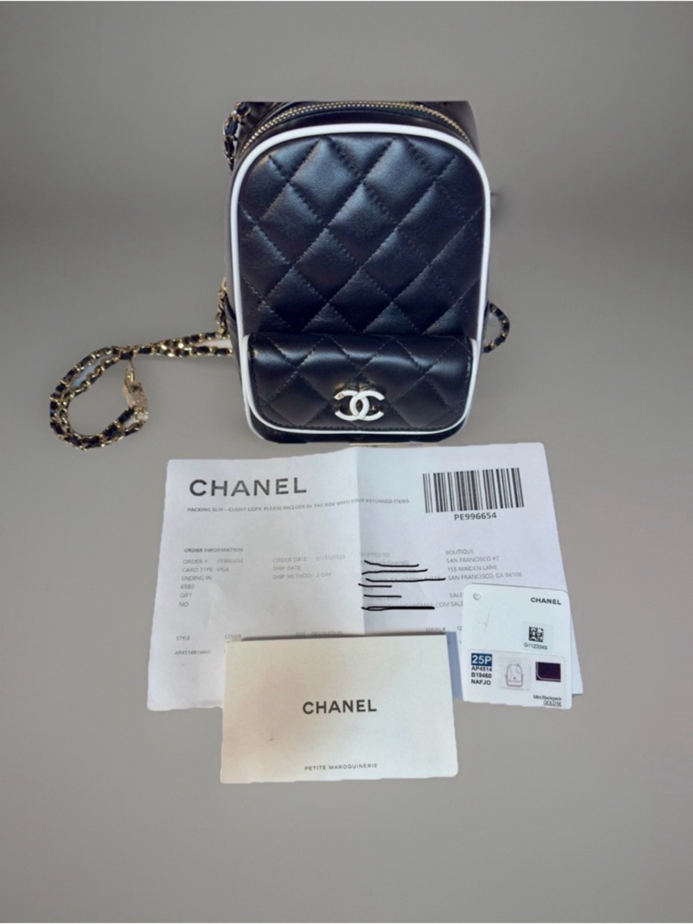 CHANEL Black Quilted Mini Top-Handle Crossbody Backpack with Gold Chain